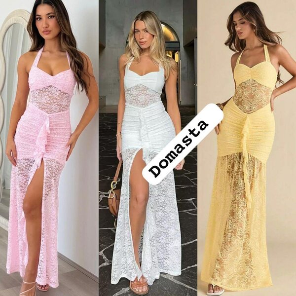 Robe longue en dentelle pour femme