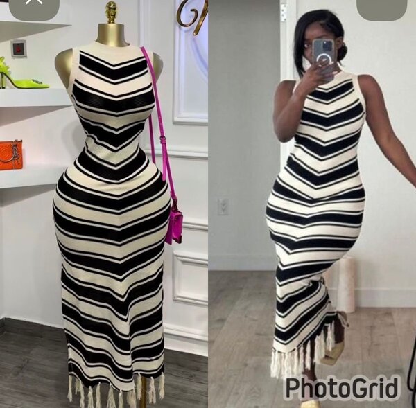 Robe longue à rayures chic