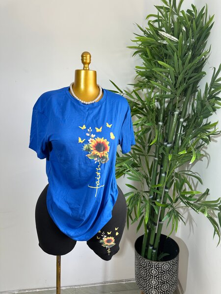 Tee-shirt bleu tournesol