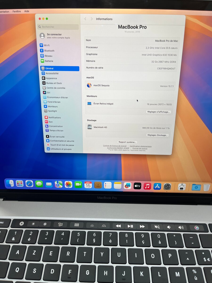 MACBOOK PRO I9 32go 1To