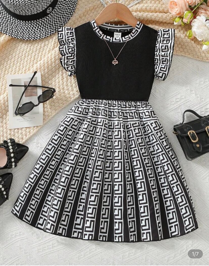 Robe Fille Élégante Noir et Blanc