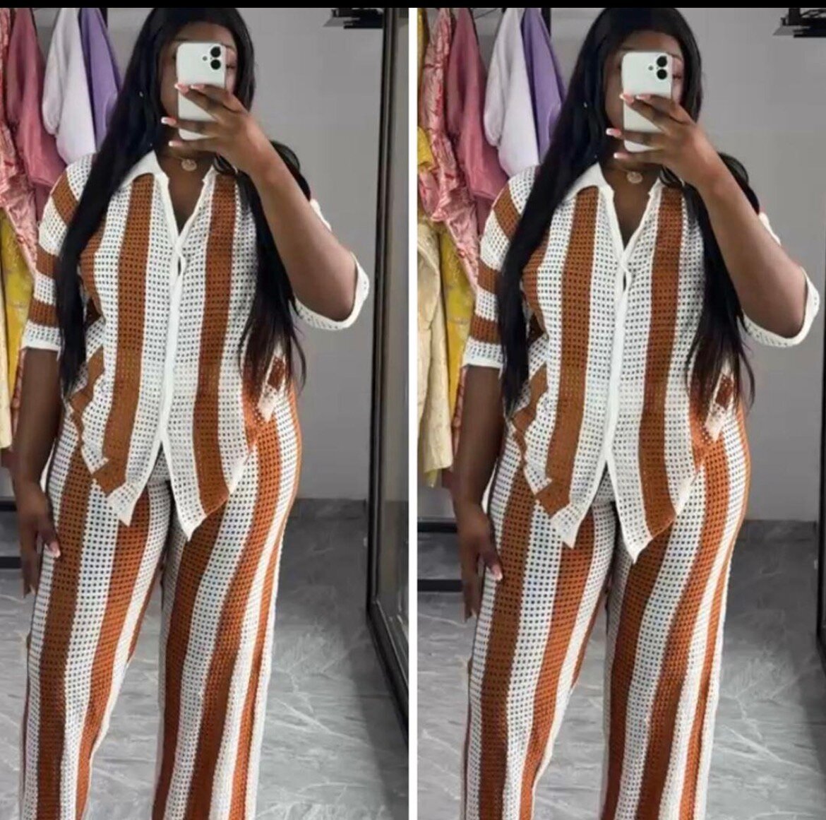 Tenue élégante rayée