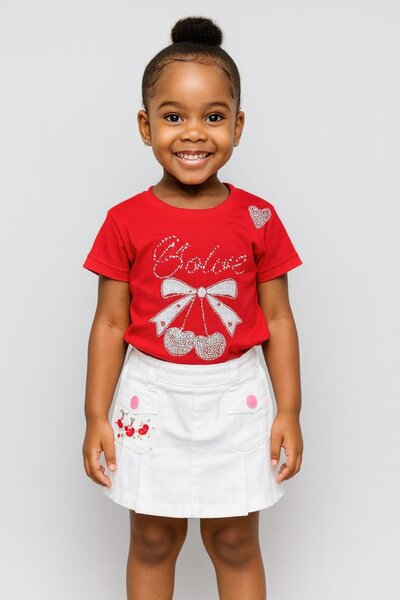 T-shirt rouge fille "Globe"