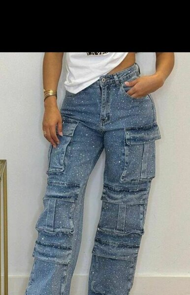 Jeans cargo femme bleu clair