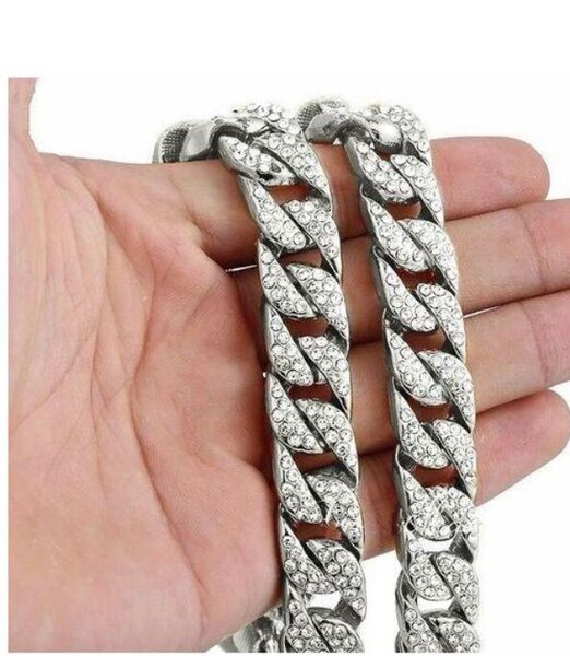 Collier cubain diamanté - Argent