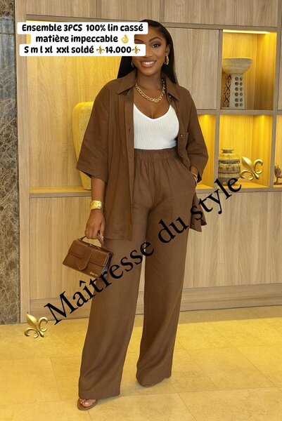 Ensemble 3 pièces lin femme