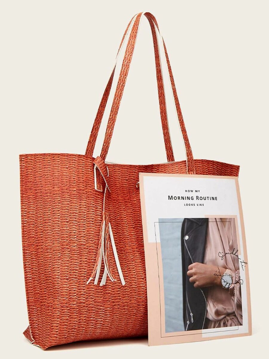 Sac cabas en paille orange