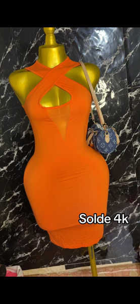 Robe Orange Évasée Sexy