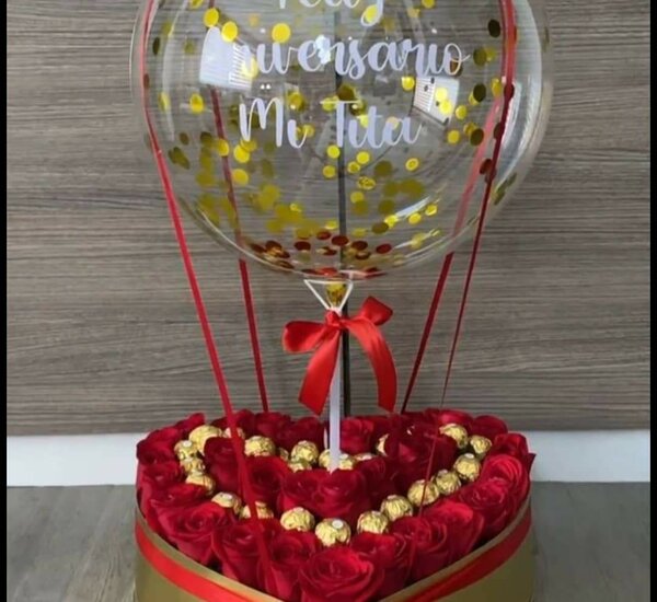 Bouquet de roses et chocolats
