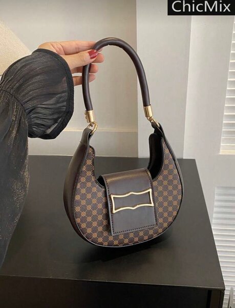 Sac à main marron motif damier ChicMix