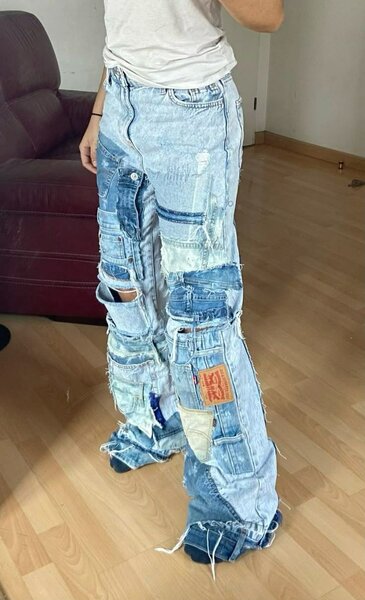 Veste patchwork en jean tendance