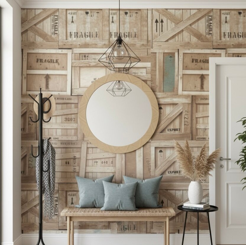 Papier peint design caisses bois