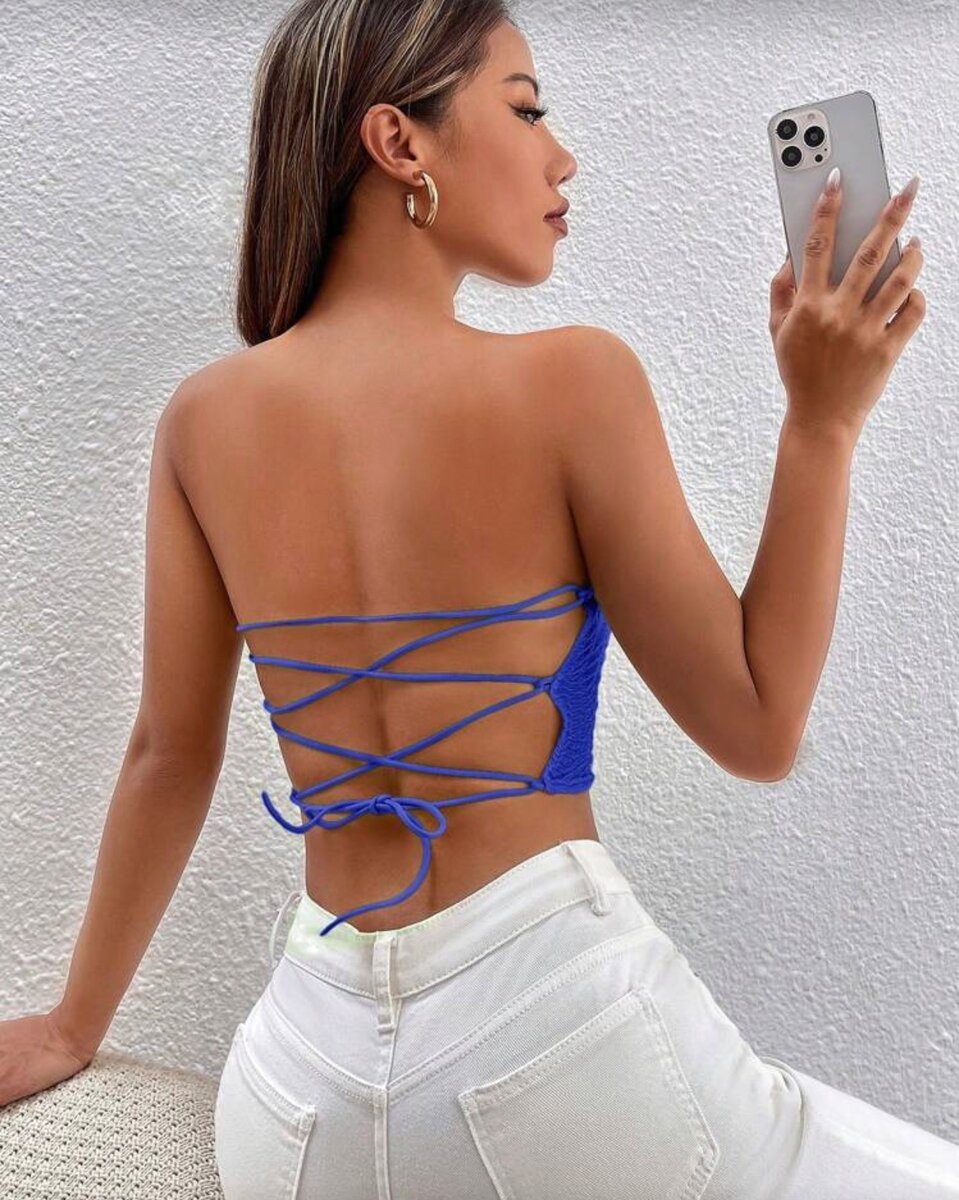 Top bustier bleu élégant