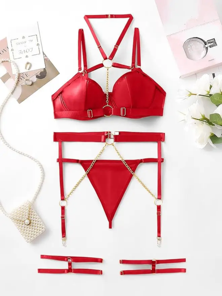 Ensemble lingerie rouge sexy avec chaîne