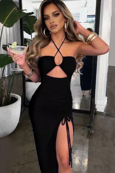 Robe cocktail noire élégante