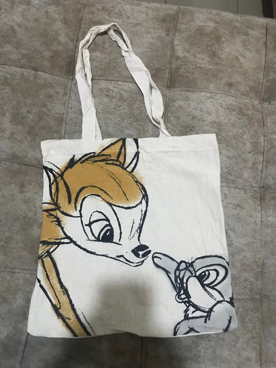 Canvas Tote with Cartoon Print