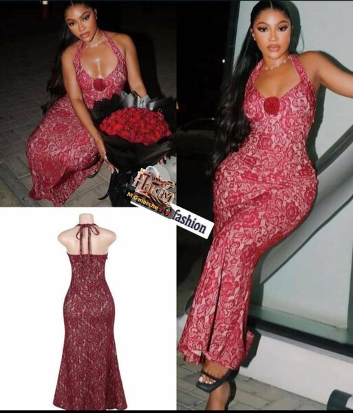 Robe Longue en Dentelle Rouge