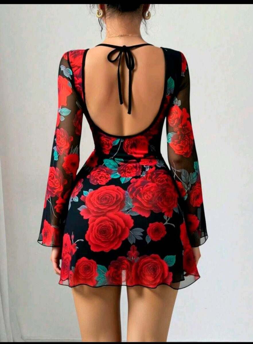 Floral Bell Sleeve Mini Dress