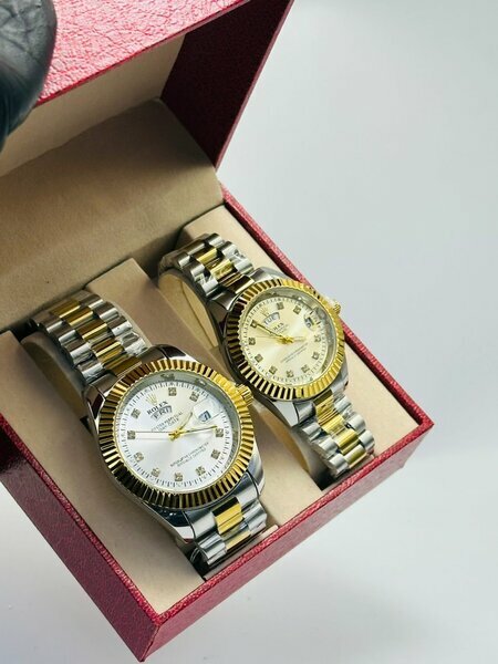 Coffret 2 montres bicolores fond blanc/champagne