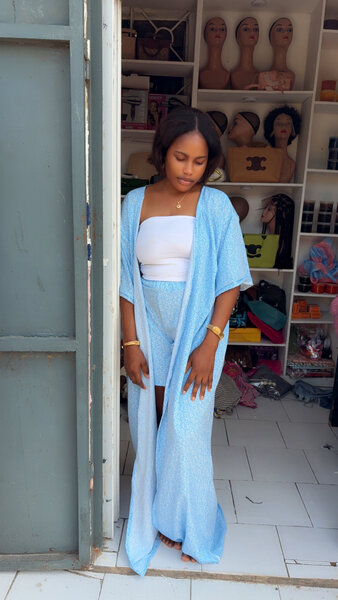 Kimono léger pour femme, bleu