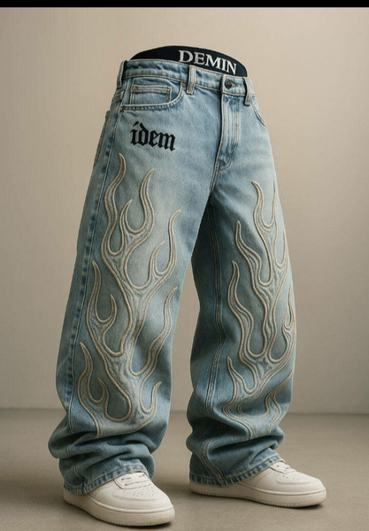 Jeans baggy avec flammes