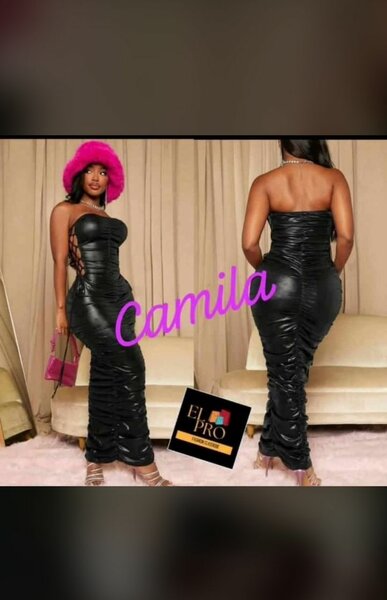 Robe longue en cuir noir