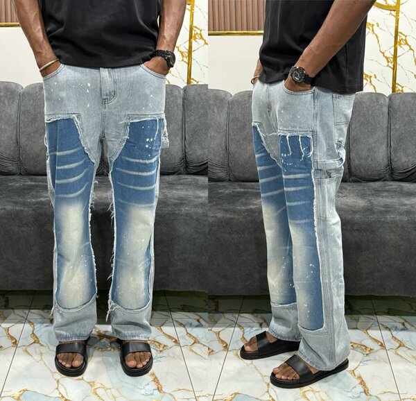 Jean décontracté patchwork homme