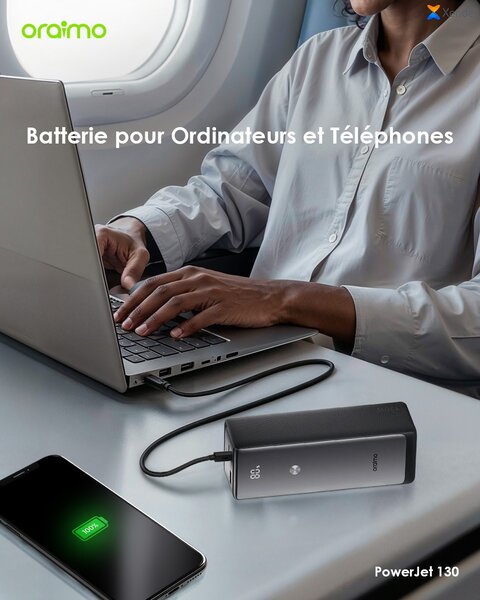 Oralmo PowerJet 130 - Batterie Externe Portable pour Téléphone et Ordinateur