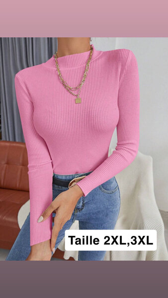Pull rose côtelé femme