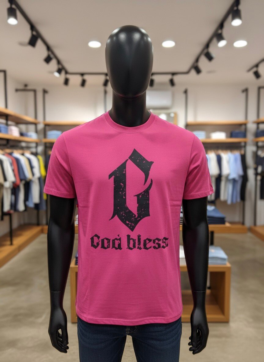 T-shirt Homme Rose "God bless"