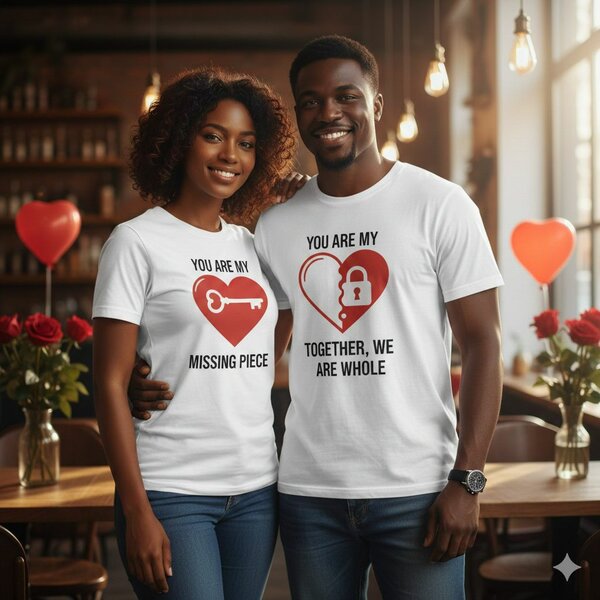 T-shirt couple amour clé et cadenas