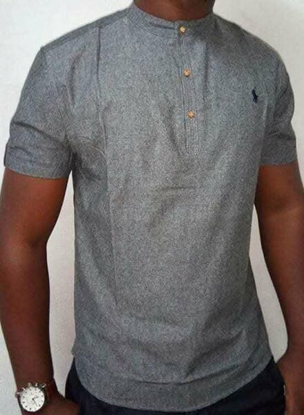 T-shirt col mao gris homme