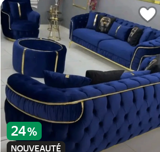 Ensemble canapé salon moderne en velours bleu