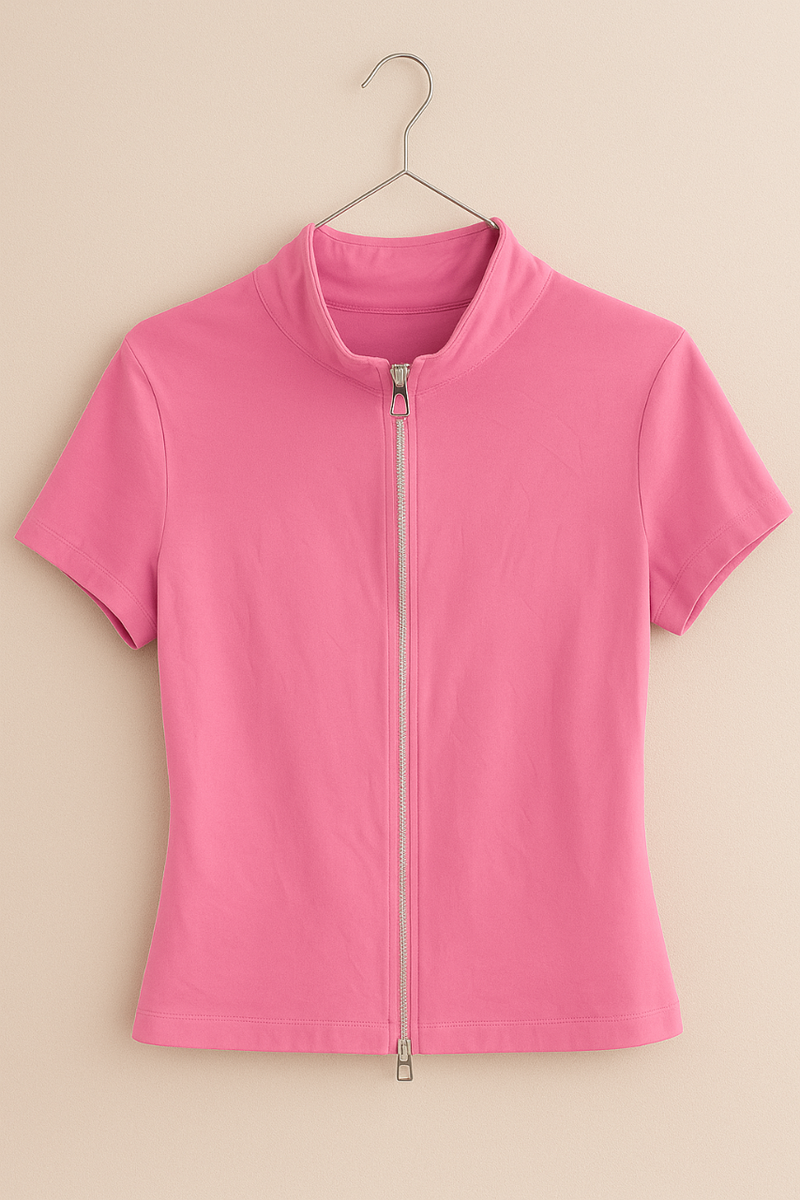 T-shirt rose zippé