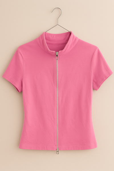 T-shirt rose zippé