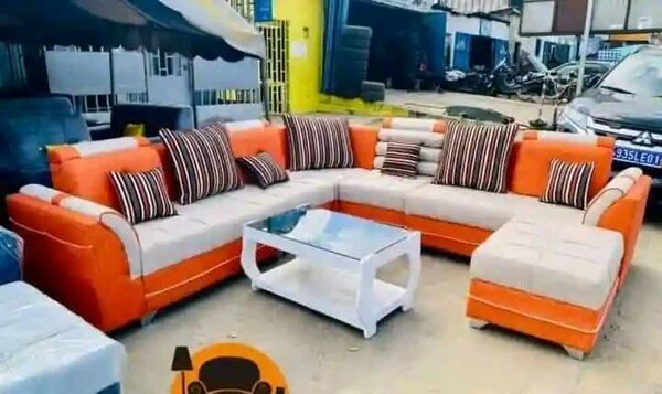 Canapé d'angle en cuir orange