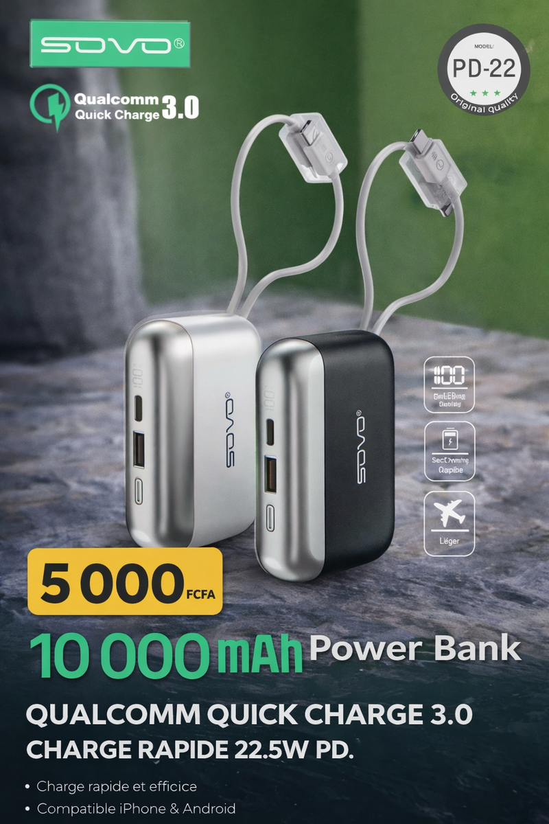 Power bank SOVO 10000mAh charge rapide
