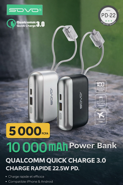 Power bank SOVO 10000mAh charge rapide