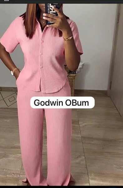 Ensemble pantalon chemise rose