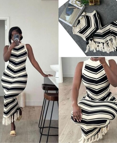 Robe longue à rayures chic