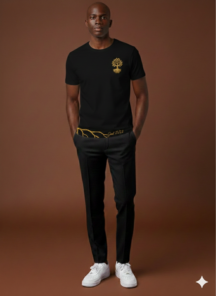 T-shirt noir homme avec motif arbre doré