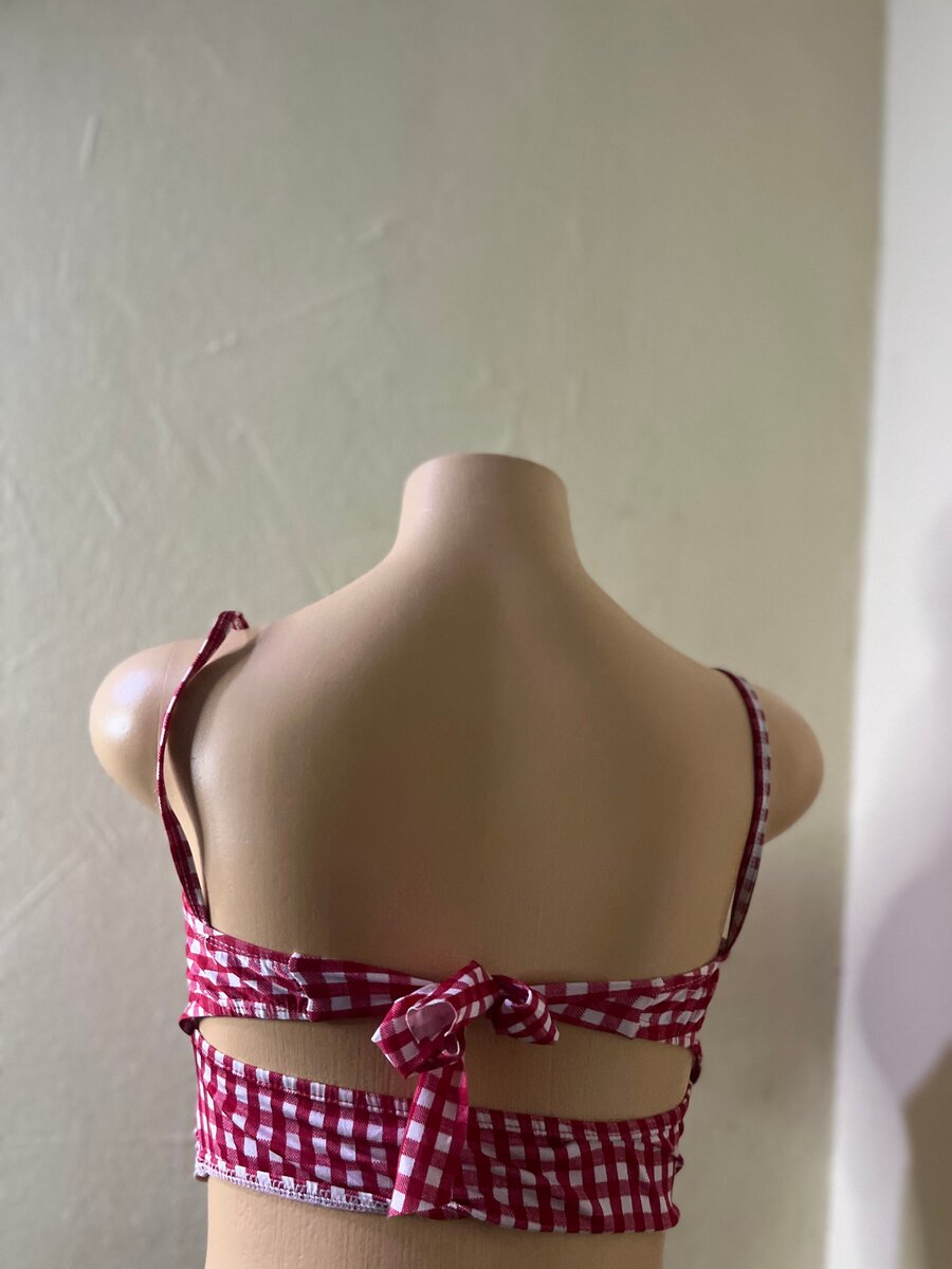 Top carreaux rouge femme