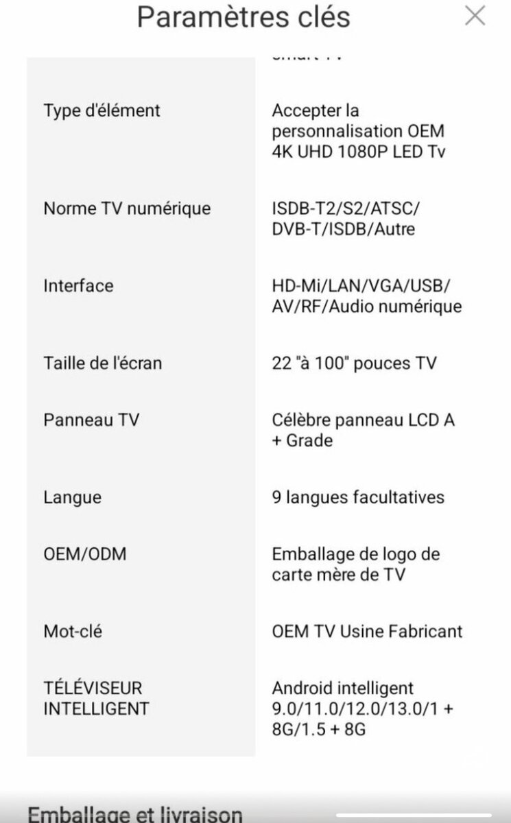 Téléviseur intelligent LED 4K Android