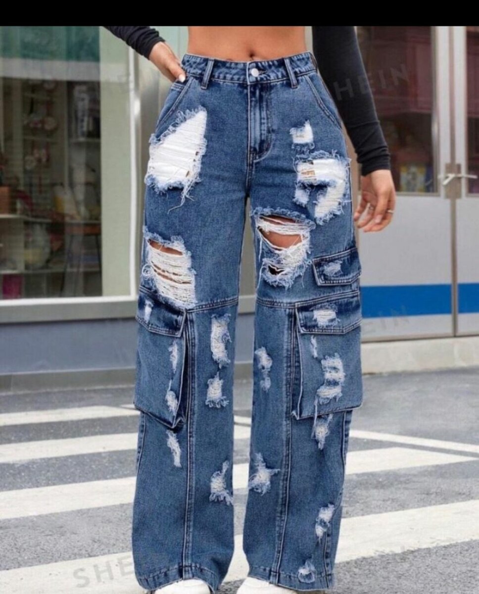 Jean cargo déchiré tendance