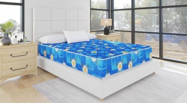 Housse de matelas imprimée bleu fleurs