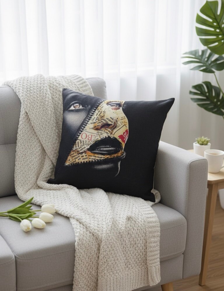 Coussin artistique visage imprimé