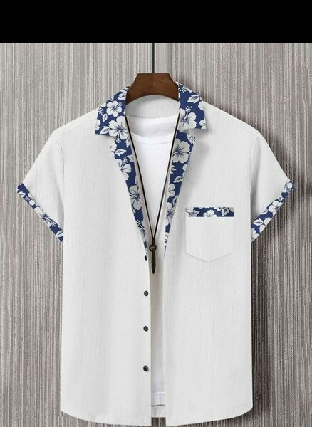 Chemise homme été blanc et floral