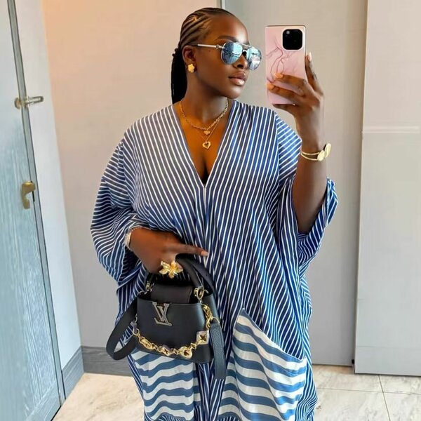 Robe longue rayée en lyn