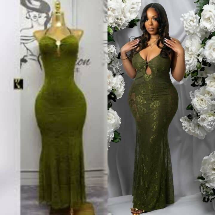 Robe longue en dentelle verte