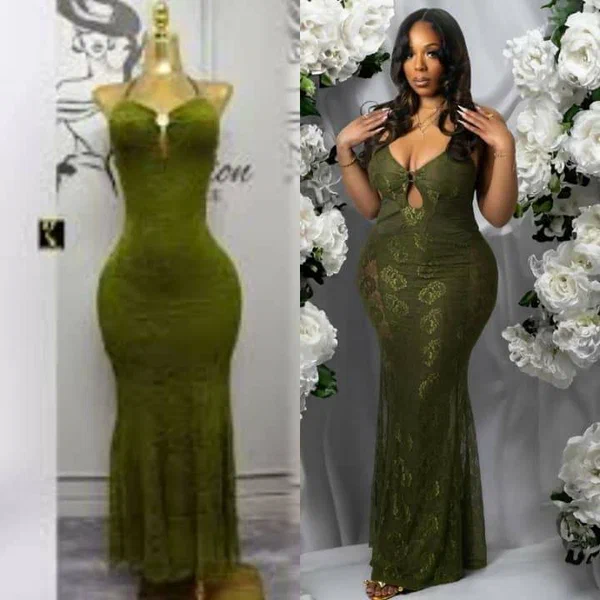 Robe longue en dentelle verte